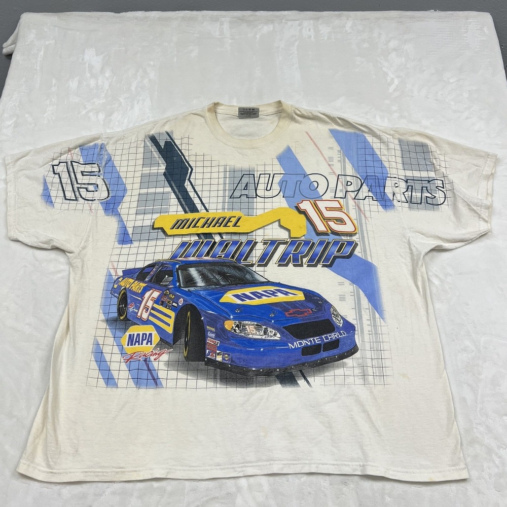 Chase Authentics Michael Waltrip T-Shirt Mens 2XL White NAPA All Over Print